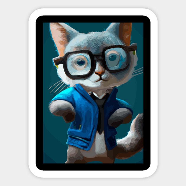 Nerd Cat Sticker by maxcode